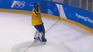 Upset Swedish Goalkeeper after game with Germany (2018 Winter Olympics Hockey)