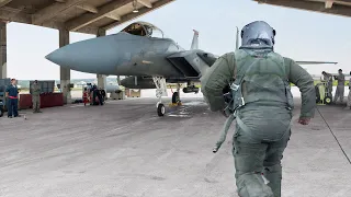 Under Alert US Pilots Rush for Their Massive F-15s To Intercept Target During Scramble Training