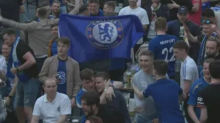 Chelsea fans react after scoring during Champions League final | AFP