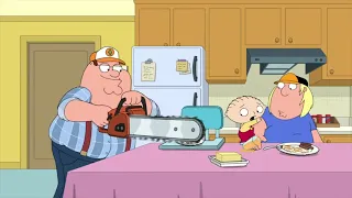 Family Guy - Peter uses the chainsaw on Stewie's plate