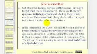 Apportionment:  Jefferson's Method