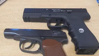 Сравнение Borner W119 (аналог Glock 17), и MAKAROV. Пистолет пневматический МП-654КМ