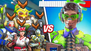 1 BUFFED Top 500 Lucio VS 5 Bronze Players - Who wins?! (ft. Eskay)