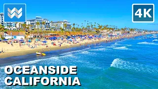 [4K] Oceanside Beach in San Diego County California USA - 4th of July Walking Tour & Travel Guide 🎧