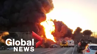 Massive explosion after truck crashes into train in Texas