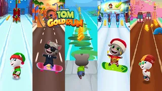 Talking Tom Gold Run Santa Village vs Skateboard vs Water Village vs Snowboard vs Candyland Gameplay