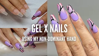 HOW TO DO GEL X NAILS with your NON-DOMINANT HAND + Butterfly Nail Art