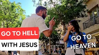 JEWISH MAN CURSED CHRISTIAN WOMAN, GO TO HELL WITH JESUS. SHE BLESSED HIM ,GO TO HEAVEN. #JERUSALEM
