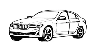 How to draw a car - How to draw a Bmw car - Easy car drawing - Bmw drawing step by step  [ 2023 ]