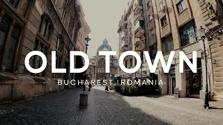 Bucharest Old Town (Centrul Vechi) without people after the pandemic. Overview in 4K. GoPro Hero 8