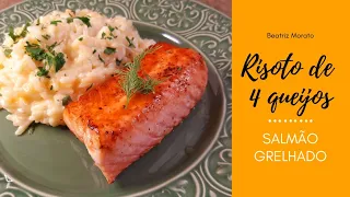 Risoto de quatro queijos e salmão grelhado