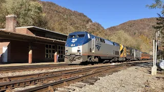 Longest Passenger Train, Coal Train Crosses Trestle & Coal Train Disappears In Tunnel, West Virginia