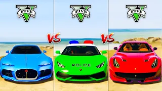 Bugatti Atlantic vs Lamborghini Huracan Police vs Ferrari F12 - GTA 5 Mods Which super car is best?