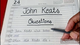 ENGLISH LITERATURE || JOHN KEATS || QUIZ || QUESTIONS || DESCRIBED IN HINDI