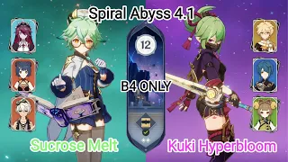 F2p C6 Sucrose Melt & C5 Kuki Hyperbloom - Spiral Abyss 4.1 - Floor 12 9 star Genshin Impact