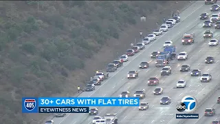 More than 30 drivers got flat tires along 405 Freeway during morning commute