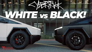 White 🤍 vs Black 🖤 Cybertruck Custom Wraps Reviewed! Which Color does it Best vs Stainless?!