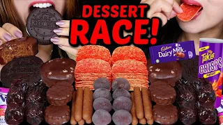 ASMR LEFTOVER DESSERT RACE! CADBURY CHOCOLATE, TAKIS, MINI CHOCOLATE MOCHI, GUMMY, ICE CREAM SAND 먹방