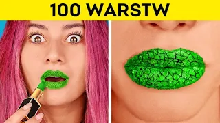 WYZWANIE Z 100 WARSTW! 100 warstw makijażu, tipsów czy szminki z 123 GO! CHALLENGE