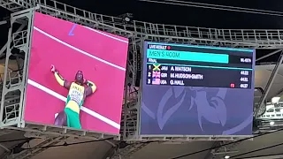 Antonio Watson of Jamaica wins the Mens 400 Meter with a time of 44.22 Seconds