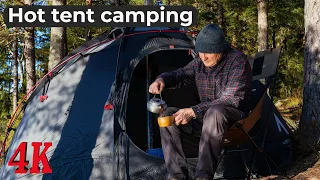 Hot tent camping in freezing temperature, Wood Stove, Winter Camping, Northern wilderness
