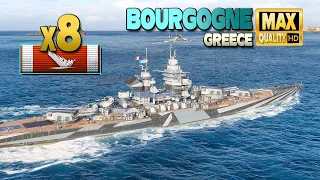 Battleship Bourgogne: 8 ships destroyed on map Greece - World of Warships