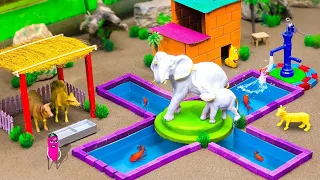 DIY Farm Diorama with mini house for giant elephant | amazing fishpond diy | water pump project