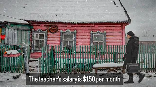 Russian village teacher from barbie house.One day of his hard life.
