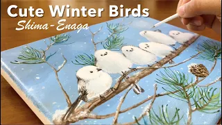 Let’s Paint Cute Winter Birds | Acrylic Painting for Beginners | Shima-Enaga | Satisfying Art