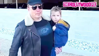 Elon Musk & His Son X Æ A-12 Musk Greet Fans While Arriving At Super Bowl LVIII In Las Vegas, NV