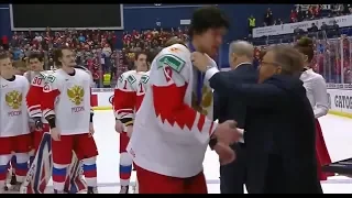 Kirill Marchenko, Dmitry Voronkov, and Team Russia Receive Their Silver Medals (2020 WJC Final)