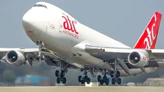 BOEING 747 DEPARTURE with a LONG TAKEOFF Run + B747 Landing (4K)