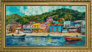 PUERTO RICO BEACH FRONT FRAME TV ART | TV SCREENSAVER WALLPAPER BACKGROUND | OIL PAINTING TV ART