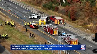 Route 3 in Billerica still closed following wreck involving fuel tanker