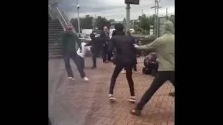 Falkirk fans vs Hibs fans fight