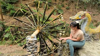 Giant water wheel made from bamboo, Cool bath || Single Mother Living Off Grid