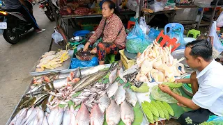 Morning Cambodian People Lifestyle & Food Market Show @Chhbar Ampov Market in Phnom Penh City