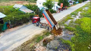 Perfect first Start a New Project! filling land by 25ton garbage truck widening the road.