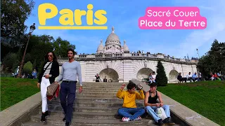 Amazing Montmartre: Sacre Coeur and Place du Tertre. Paris, France. 4K Walk tour. October 2022