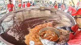 HUGE Italian Street Food Festival of Fried Fish and Seafood, Italy Street Food