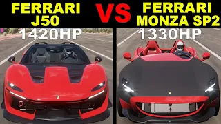 MAX TUNED Ferrari J50 VS Ferrari Monza SP2 - Forza Horizon 5 Dragrace Gameplay Comparison