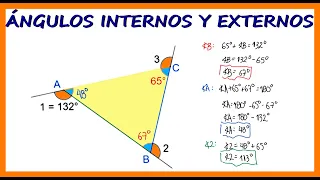 Como hallar los ángulos internos y externos de un triángulo