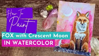 How to Paint Fox with Crescent Moon in Watercolor