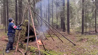 I BUILT A DOUBLE COZY SHELTER “DOME”. SINGLE CAMPING IN THE FOREST. I SURVIVL WILDLIFE  SURVIVAL