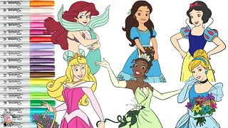 Disney Princess Coloring Book Compilation Snow White Aurora Ariel Isabel Tiana Cinderella