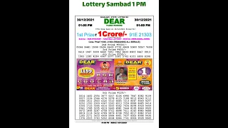 TODAY AFTERNOON NAGALAND LOTTERY VIDEOS LIVE 01:00 pm Dhankesari lottery sambad Date 30/12/2021