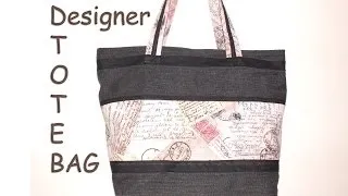 Designer tote bag / Recycled jeans / with zip closure/DIY Bag Vol 8