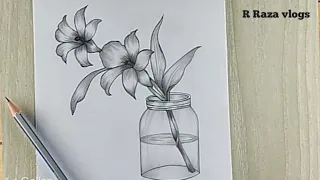 How to draw beautiful Orchid flowers in a jar | step by step pencil sketch drawing| Orchid