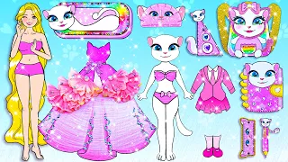 My Talking Angela in Quiet Book 😍 Barbie Pink Kitty School Supplies DIY | WOA Doll Channel