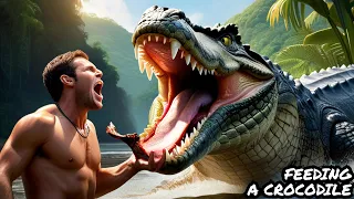Man Tries To Feed A Massive Crocodile By Hand